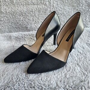 New French Connection Black Pointed Toe‎ Stiletto D'Orsay Heels Size 10